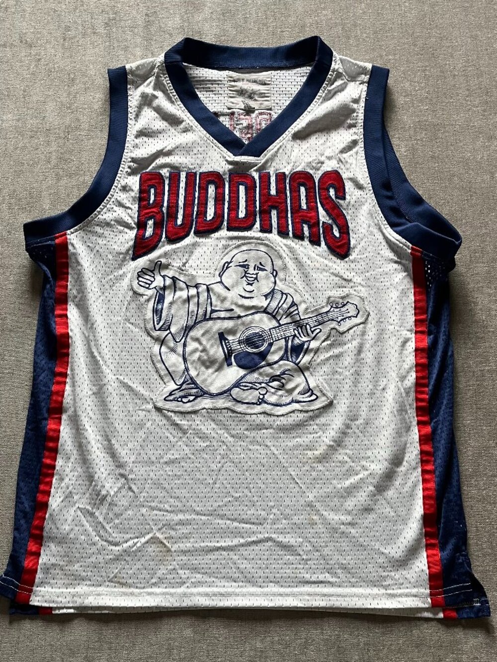 True Religion Basketball Jersey Men L White Blue World Tour Tank Sleeveless